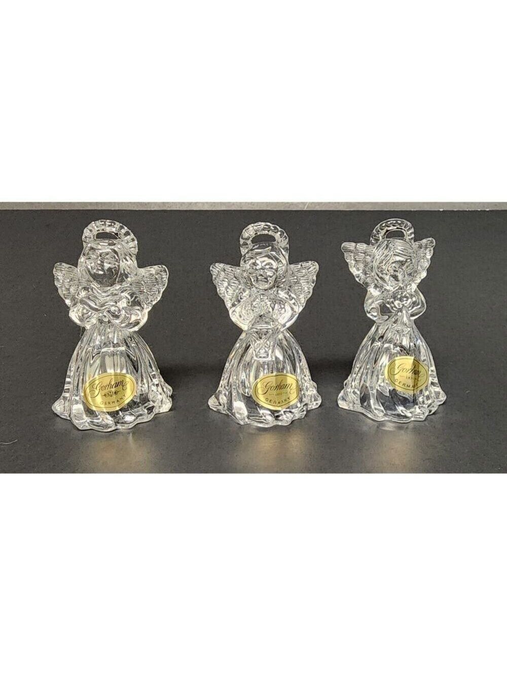 Gorham Crystal Set 3 Angel Ornaments Lantern Horn Book 2.5" West Germany Labels